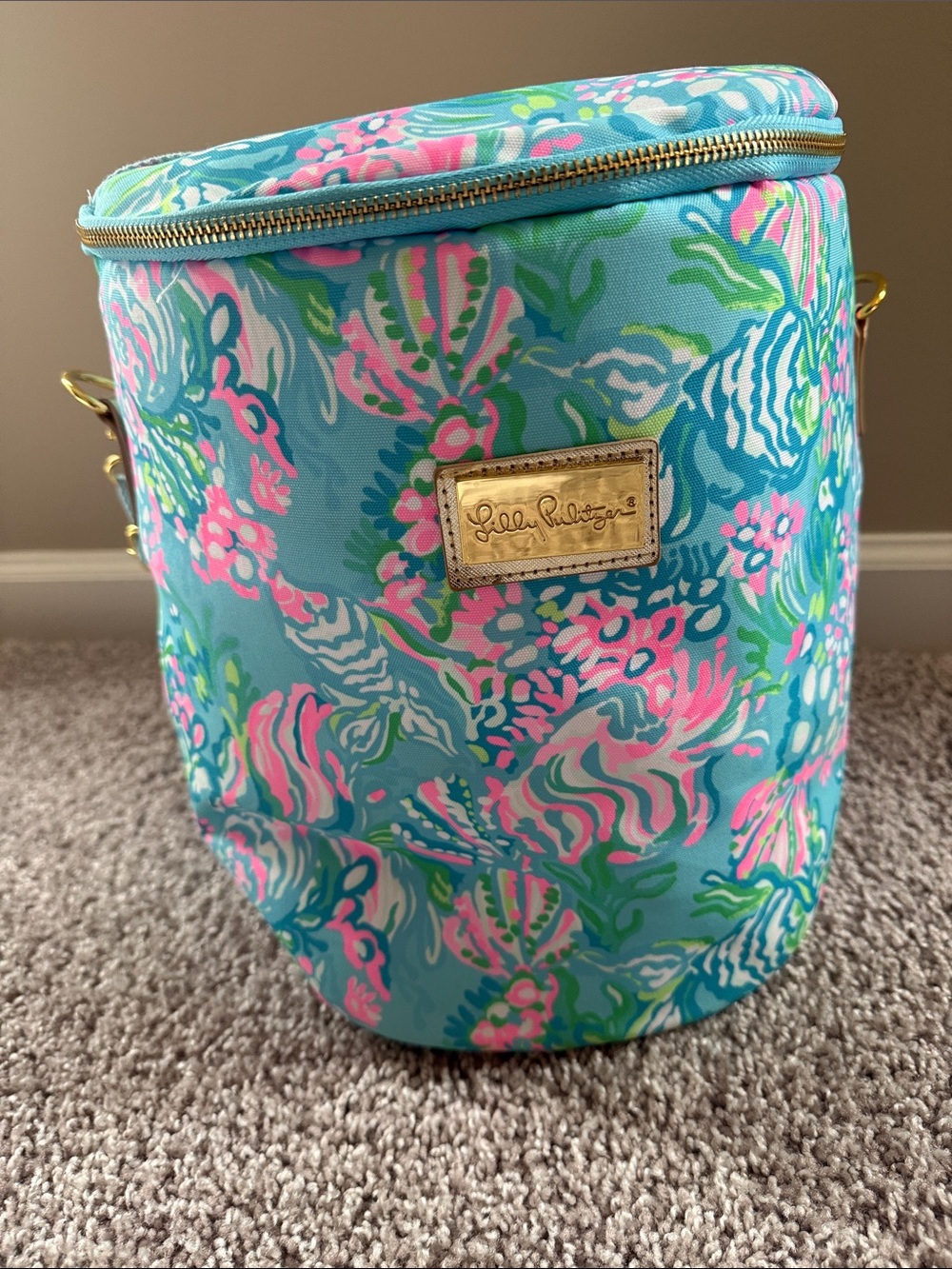 Lilly Pulitzer Teal Floral cooler bag with Pink and Green Accents